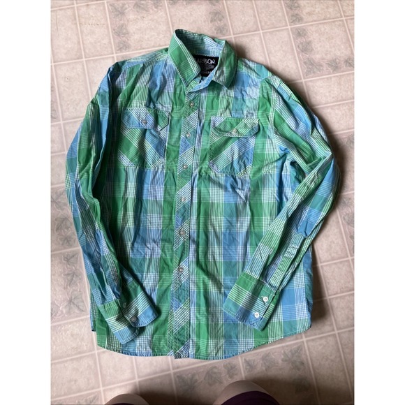 Carbon Other - Carbon Men's Regular Fit Plaid Long Sleeve Button Down Shirt Pockets Blue/Green